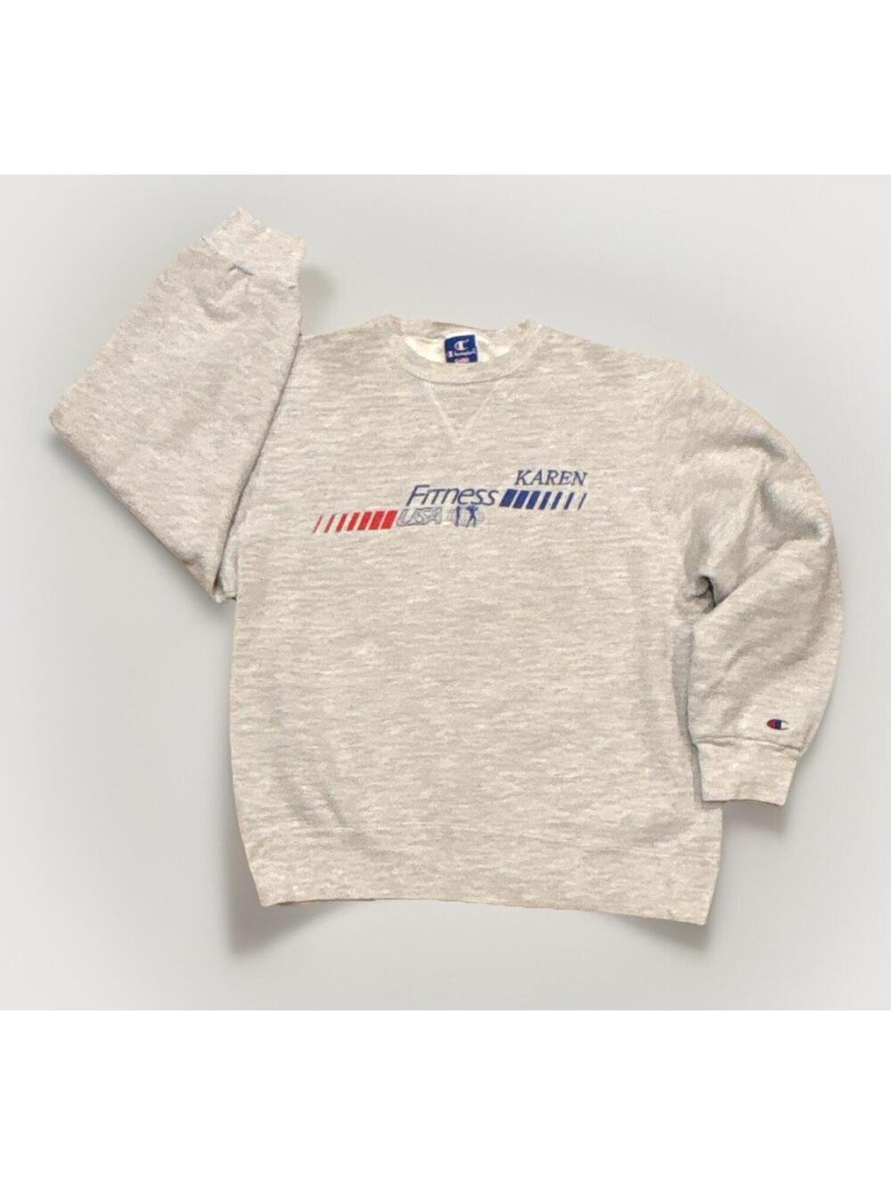 Vintage Champion Womens M Gray Fitness USA Sweatshirt Karen